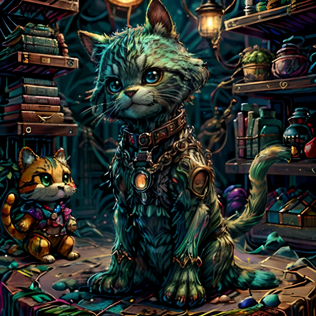 Irridescent color、Colorful cat，Farbe々Decorated、Bright background，adolable，Fantasy，intricate-detail {brightened，K HD，32k constellations