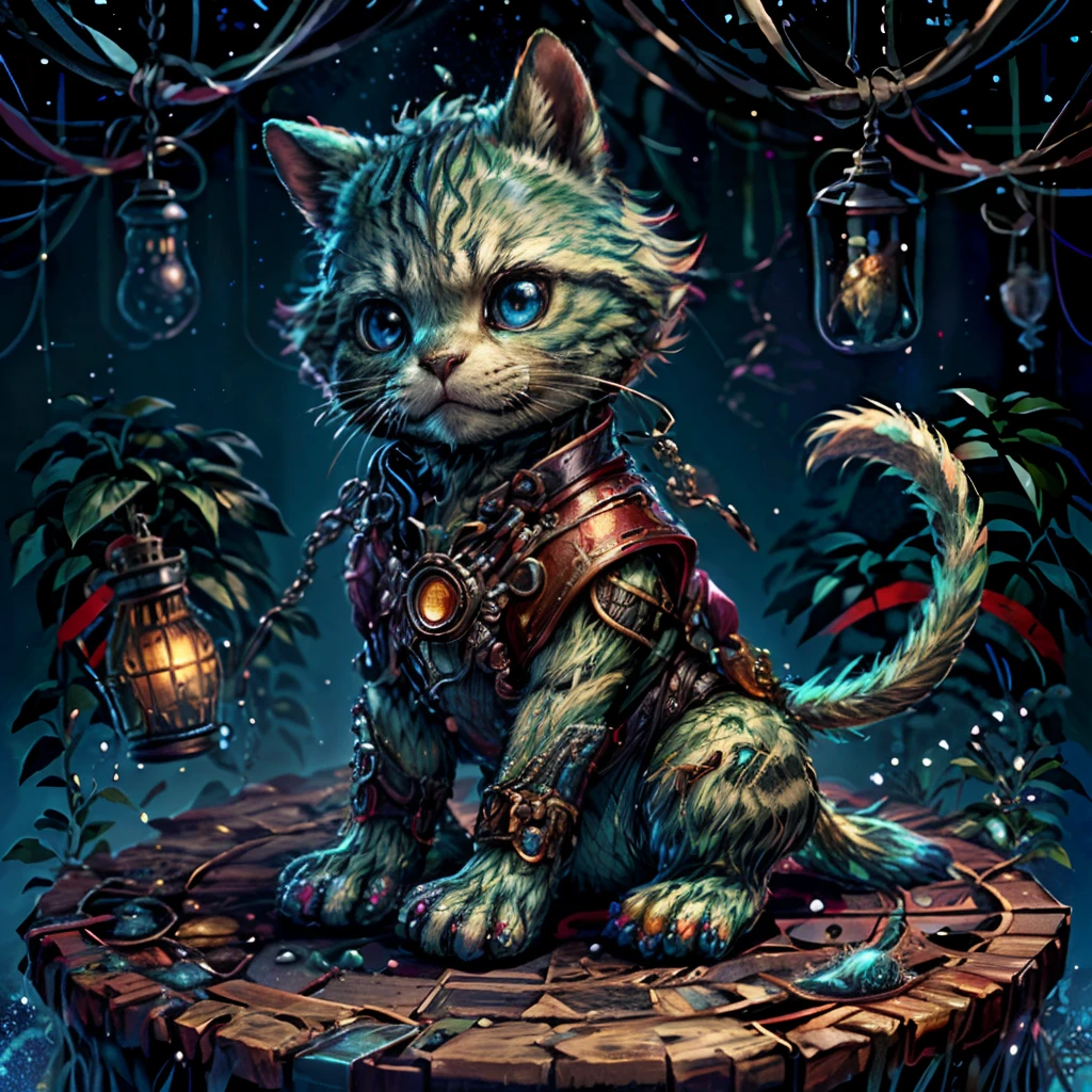 Irridescent color、Colorful cat,Farbe々Decorated、Bright background,adolable,Fantasy,intricate-detail {brightened,K HD,32k constellations