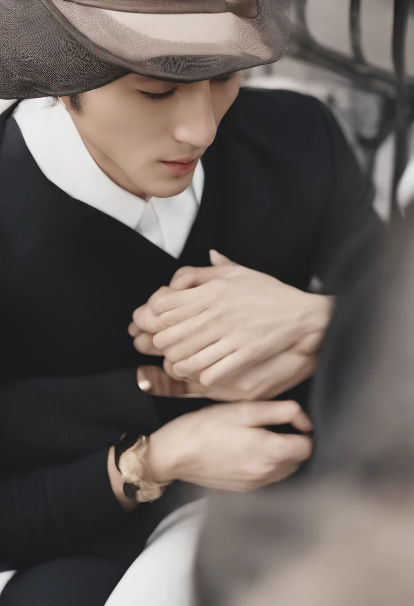 very detail eyes，Very delicate face，Best quality at best，超詳細（フォトリアリスティック），Beautiful black eyes，Very attractive man，asian man，Being spanked，Bare buttocks，black color hair，Adult Male