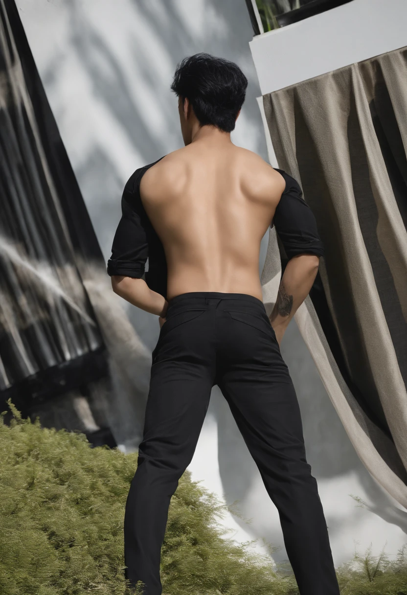very detail eyes,Very delicate face,Best quality at best,超詳細(フォトリアリスティック),Beautiful black eyes,Very attractive man,asian man,Being spanked,Bare buttocks,Black color hair,Adult male,nsfw