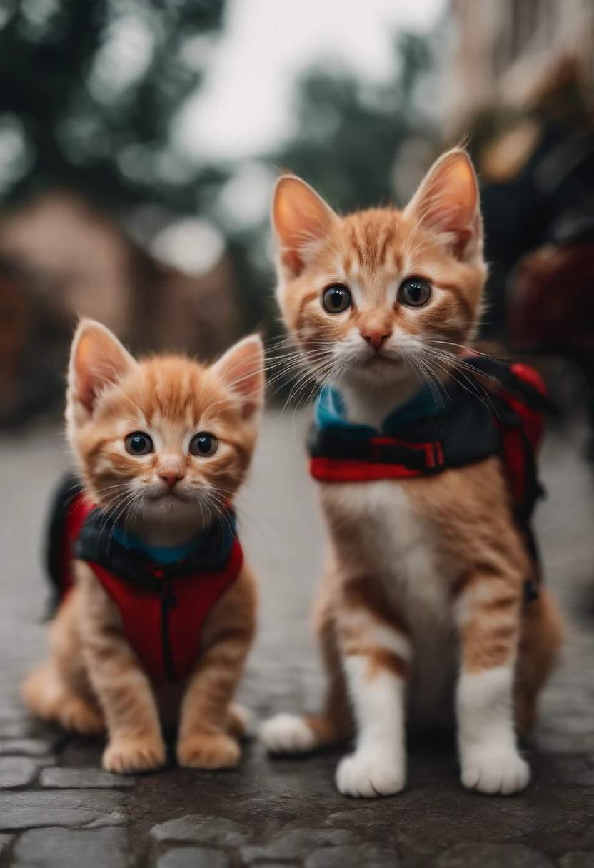 I have two little kittens, a cute little cat, cute kittens, Cutest, Incredibly cute, Adorable and cute, And cute and lovely. They are walking down the street with backpacks, Walking together, commute, Proudly walk down the street, And the cat is walking. They are cute in the style of 🍂 and 🍁, Adorable and cute, Cute and adorable, oh, nice and cute. They are known as real-life Tom and Jerry.