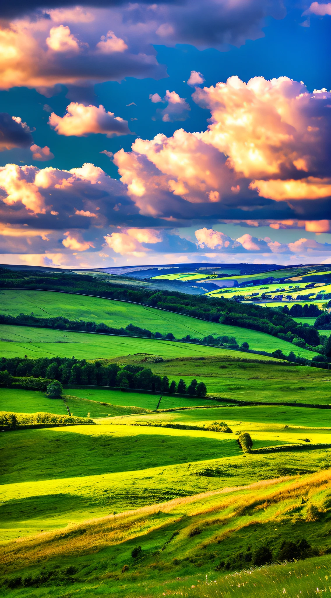 steppe landscape,blues sky and clouds, green forest, Dingdall effect,a country road,Colorful hot air balloons,high quality desktop wallpaper, verdant forest, detailed fields nature, beautiful english countryside, Stunning landscape, Rolling hills, Landscape wallpaper, lush countryside, Patches of green forest, breathtaking landscape, green fields in the background, High quality wallpaper, Beautiful wallpaper
