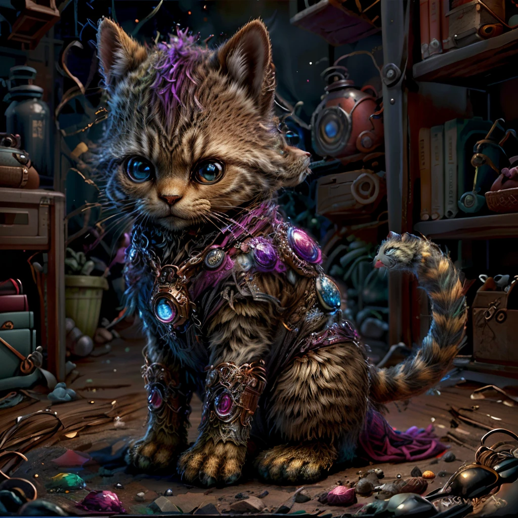 Irridescent color、Colorful cat，Farbe々ornamented、Bright background，adolable，Fantasy，intricate-detail {brightened，K HD，32k constellations