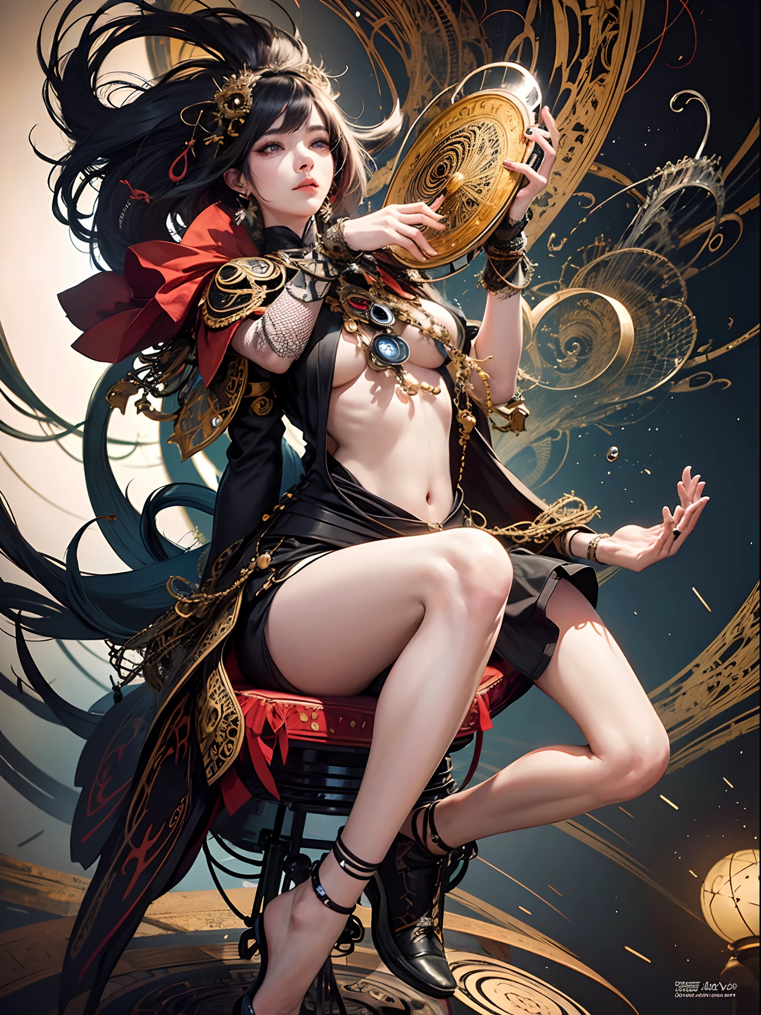 official art, unity 8k wallpaper, ultra detailed, beautiful and aesthetic, masterpiece, best quality, (zentangle, mandala, tangle, entangle), (fractal art:1.3) , 1girl, extremely detailed, dynamic angle, cowboyshot, the most beautiful form of chaos, elegant, a brutalist designed, vivid colours, romanticism, by james jean, roby dwi antono, ross tran, francis bacon, michal mraz, adrian ghenie, petra cortright, gerhard richter, takato yamamoto, ashley wood, atmospheric, ecstasy of musical notes, streaming musical notes visible