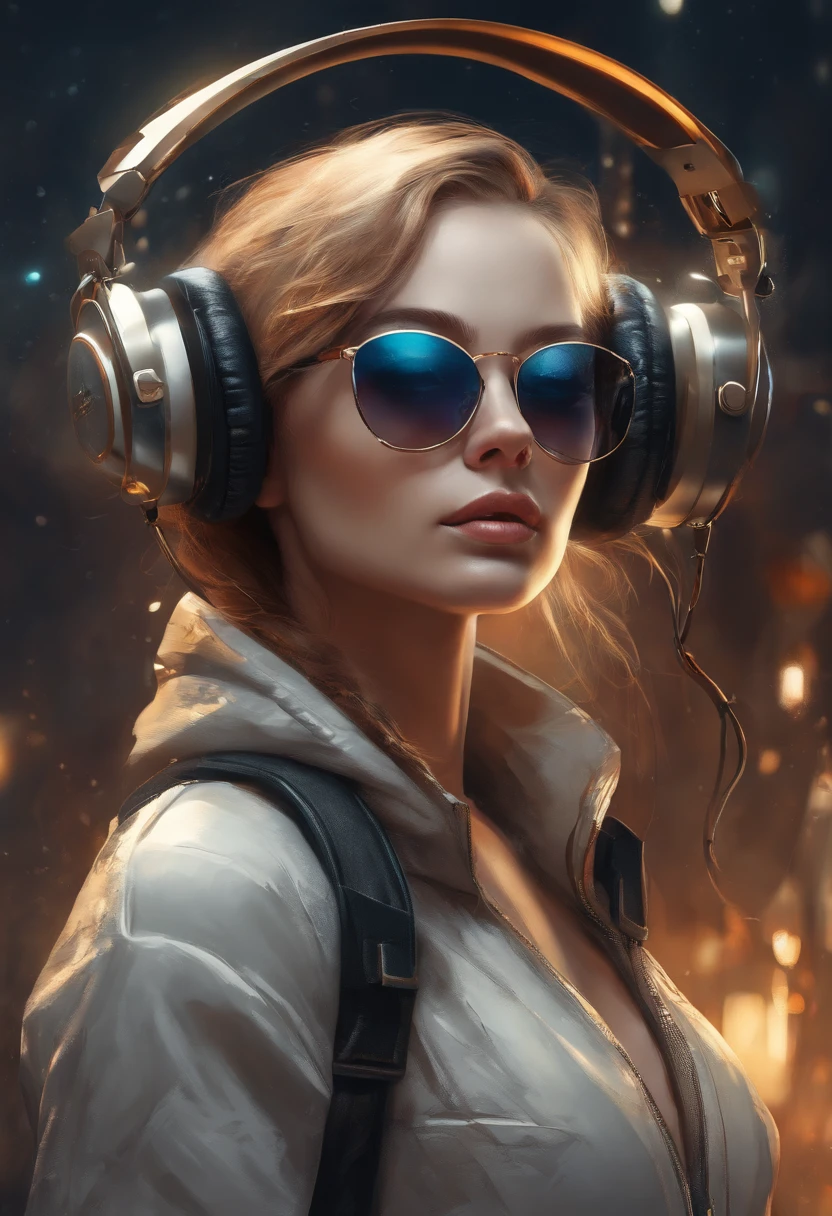 Perfect centering, Cute kitten in everything, Put on your student jacket, wearing sunglasses, wearing headphones, Standing position, abstract beauty, centered, looking at the camera, facing the camera, On the way to perfection, dynamic, moon light, Highly detailed, Digital Painting, Art Stations, ConceptArt, Smooth, sharp-focus, 8K, high-definition resolution, illustartion, art by Carne Griffiths and Wadim Kashin, whitebackground