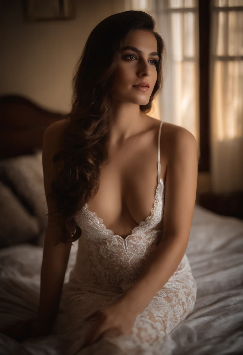 de 18 anos, somente, Cabelos compridos, middle boobs, cabelos castanhos,, olhos castanhos, ourivesaria, corpo inteiro, Colar, Schulterfrei, Detailed Lips, usando um vestido chamada "Rewenti Ladies Solid Erotic Lingerie Sexy Sling Nightdress Lace Deep V Hollow Pajamas Wine" , Realistisch, nariz, no quarto, perfeita, Cinematic lighting, 4k, melhor qualidade, nature lighting, foco nítido, Fotografia Hasselblad, belo rosto realista,figura corporal perfeita,Diagrama de corpo inteiro,em cima da cama,divide as pernas,pose tentadora,meias,Solavancos:2.1 ,pelos pubianos espessos:2.2,Use salto alto,corpo magro tonificado,Uma grande quantidade de fluido flui dos genitais,Ultra-clear picture quality,finamente detalhado,8k,mamilo extremamente detalhado,((melhor qualidade, 8k, tmasterpiece:1.3)), Sharp:1.2, Meninarpo perfeito:1.4,