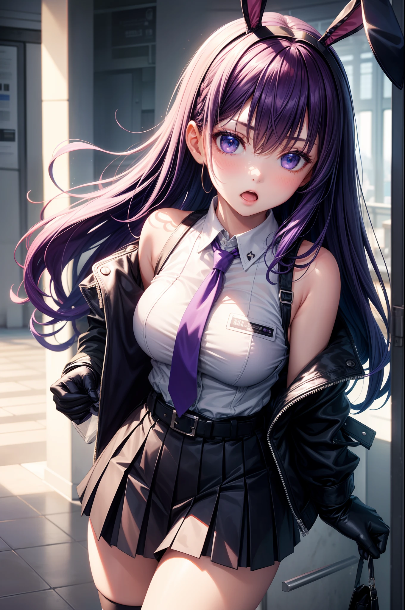 NY, (gradient hair, dutch angle:1.3), film grain, chromatic aberration, city, masterpiece, best quality, raw photo, photorealistic, absurdres, 1girl, cute, perspective, cowboy shot, highres, ultra detailed, detailed eyes and face, sharp pupils, realistic pupils, sharp focus, summer, night, detailed full figure, beautiful socks, Socks above the knees, chance meeting, runaway from home