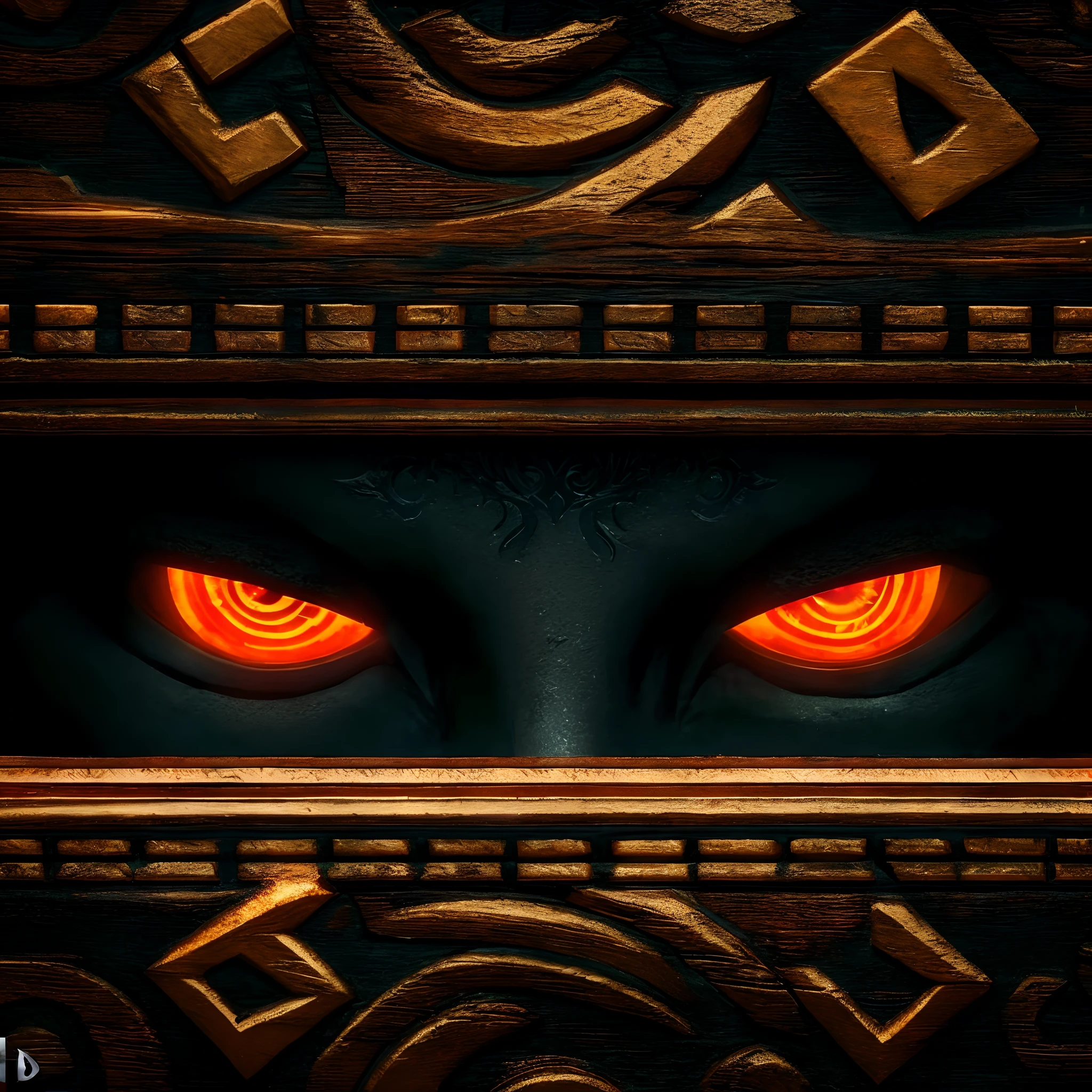 a close up of a wooden box with a glowing eyes, glowing ember eyes, warcraft artwork, red eyes glowing, red glowing eyes, diablo 2, orange eyes, fiery scorching red eyes, diablo 4, glowing orange eyes, glowing red eyes, fire eyes, horde3d, wow 4 k detail fantasy, glowing fiery red eyes, fully red eyes, red eyes