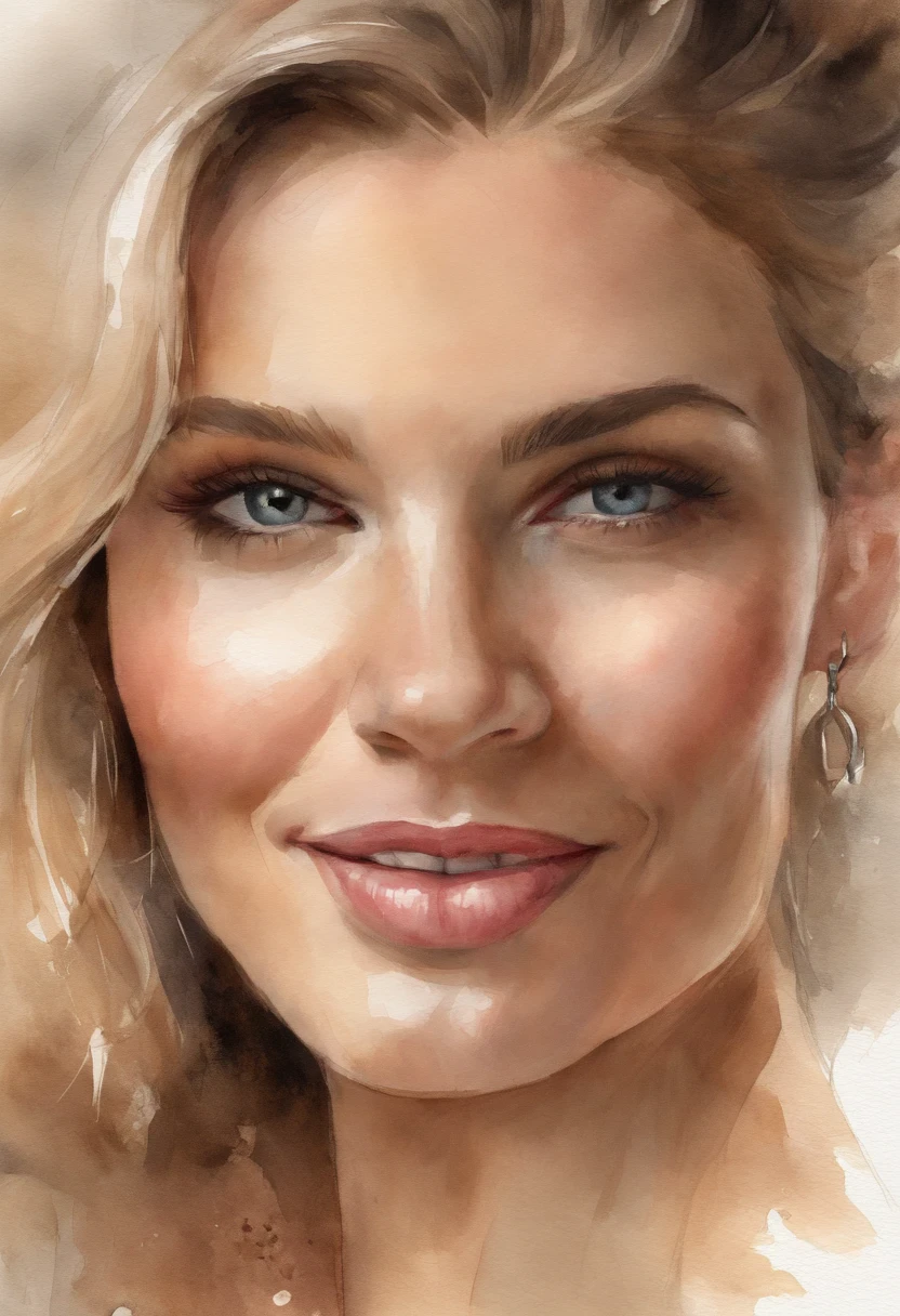 professional, (4k-photo:1.1) By (JeremyLipking:0.3), (Dietman Anna:0.3), (arian mark:0.3), (Sharp focus:1.3), High detail, Wearing (Tight shirt:1.2), Beautiful detailed face, browneyes, Short blonde hair, (Attractive young woman:1.3), (Seductive:1.1), (Blushing:1.1), Hourglass body type, Natural breasts, Wide hips