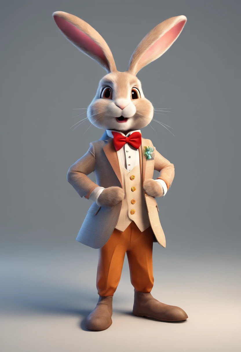Dress up as a rabbit to be a magician. Wear a suit.having fun .Kaihuai.obvious . 8K . adolable .Full portrait. The appearance of the rabbit is complete. Details of the full image.Full image of a rabbit