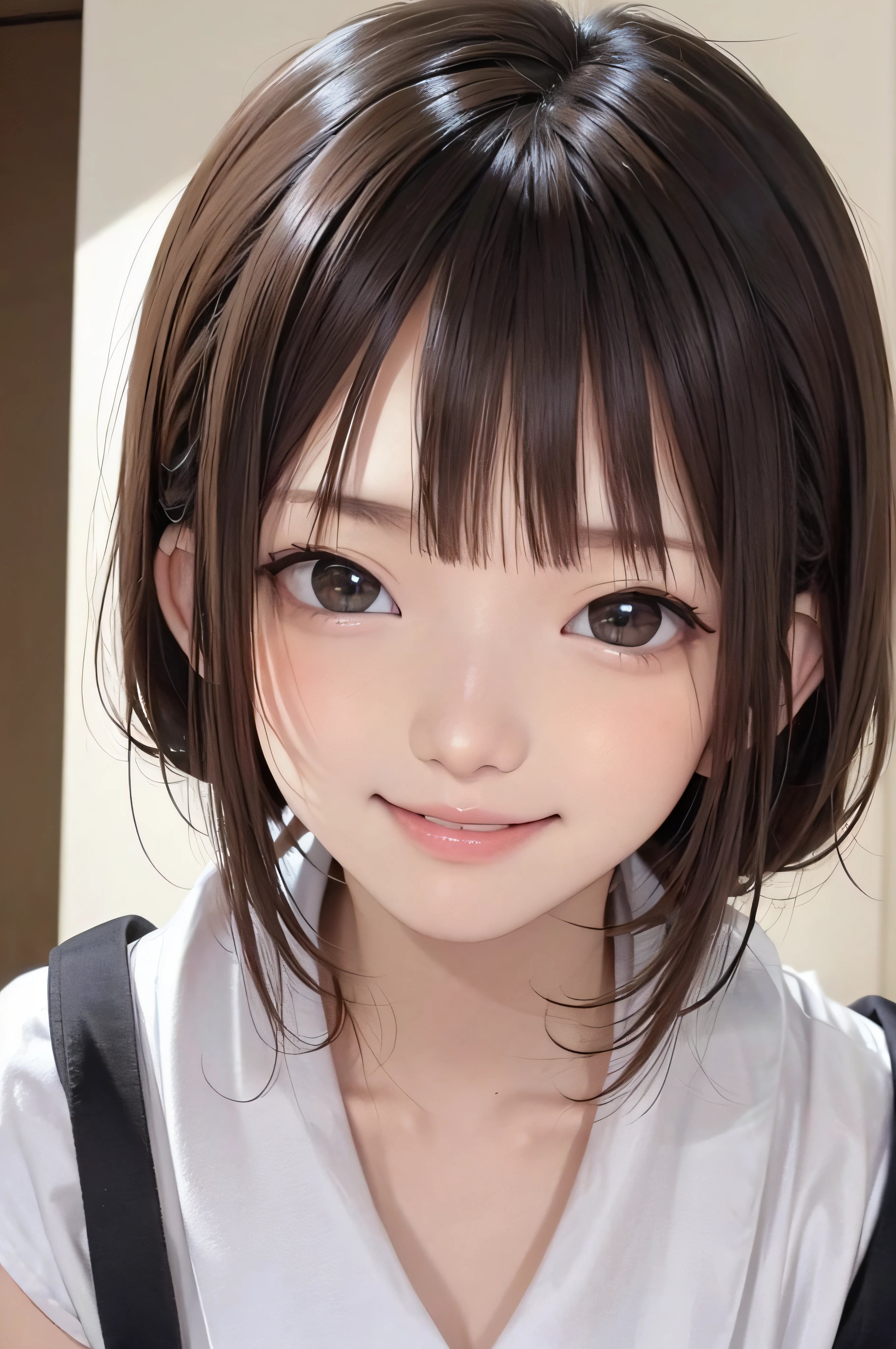 (Background white、White background、The background is all white)、、brown haired、beautidful eyes、real looking skin、hi-school girl、a sailor suit、small tits、(8K、​masterpiece)、(reallistic、Photorealsitic)、top-quality、ighly detailed、The ultra-detailliert、Beautie、cute little、japanes、Idol、a smile、ssmile、Close-up portrait、Healthy face