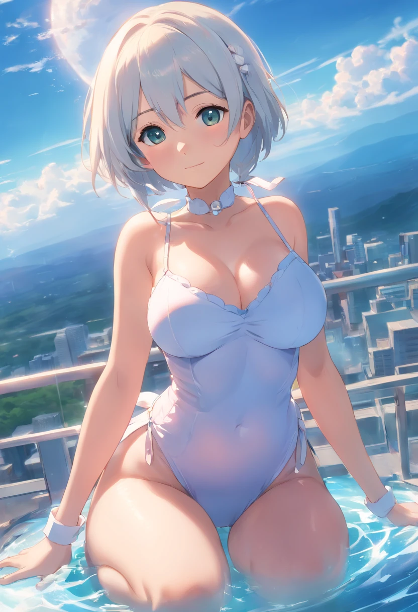 ​masterpiece、top-quality、Movie stills、1girl、Cloud Girl、floating in sky、a closeup、发光、happiness、Warm soft lighting、the setting sun、(Spark:0.7)Naked Neeso Boobs White Hair Long Hair Lolita Colossal Tits Big Tits Exposure Semen Bukkake Toys Bondage Restraints Slimy Torotoro Lower Body Reverse Maid Clothes Titty Fucking Masturbation Masturbation Dirty Crest