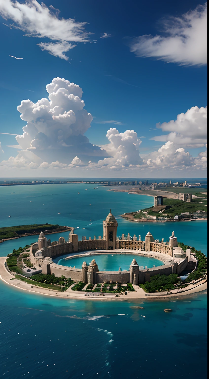 Atlantis city, sea, sky, clouds, extremely detailed