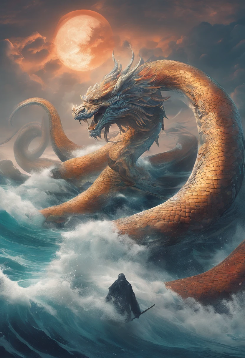 china style,Chinese mythology,Xuanwu,faucet,Tortoise body,Heavy tortoiseshell shell,The tail of the snake grows,the presence of horns on the head,tosen,Ferocious,immensity,Eyes emit blue light,Mare,Huge waves,Surrounded by clouds,中景 the scene is,Full body like, Highly detailed surreal VFX,OC rendering, - AR 16:9 --q 2 --s 1000,Dragon Turtle(Heavy tortoiseshell shell,faucet,long tail of a snake),tosen,Huge waves,china style,OC rendering,super-fine,Hyper-realistic,Ultra photo realsisim,high quarity,8K High Resolution,ultra - detailed