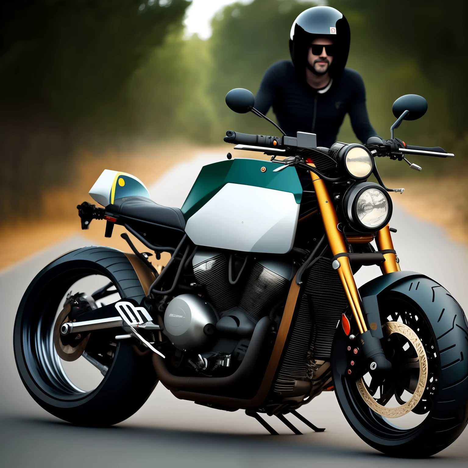 Half face nerdy the other half motorcycle