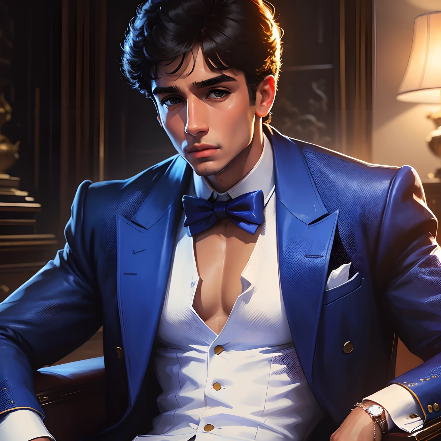 Tony Montana Teen version, wearing a stylish royal blue school uniform, HD portrait