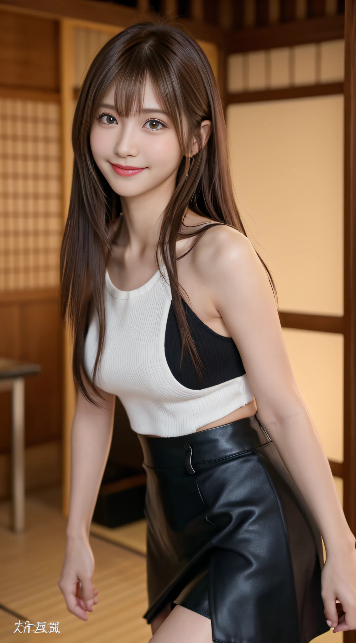 (Best Quality, masutepiece, Ultra HD: 1.3), 1womanl, (middlebreasts), light brown hair, Blunt bangs, hair behind ear, hair over shoulder, (Long hair),wetting hair,( slender body shape), (Ultra Fine Face), Delicate lips,(beautidful eyes), thin blush, The eyes are brown eyes, (Wet and shiny skin, flawless skin :1.3),鎖骨, (hide one's hands:1.5),( Black tops, Black tight skirt),(a japanese girl,hposing Gravure Idol),Smile,,bustshot,(Broad-leaved forest:1.5)