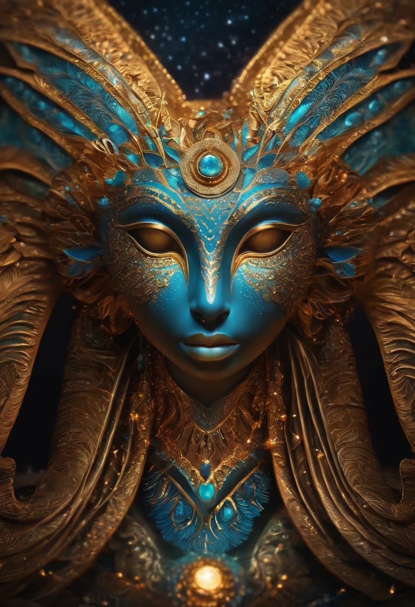 Alebrijes cosmicos, Cosmic Fallen Angel, Ojos claros y brillantes, biomech, misterioso, horripilante, Pesadilla, colores muy brillantes, light particles, con luz brillante, Mshiff, Arte de papel pintado, Fondo de pantalla UHD