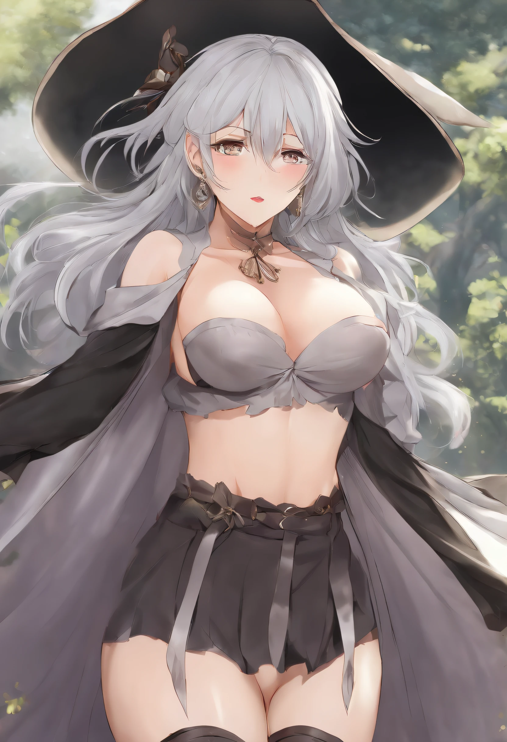 masterpiece, best quality, mature female, witch, silver hair, ahegao, one breast out, fundoshi, torn pantyhose, skirt lift, slave, footjob,