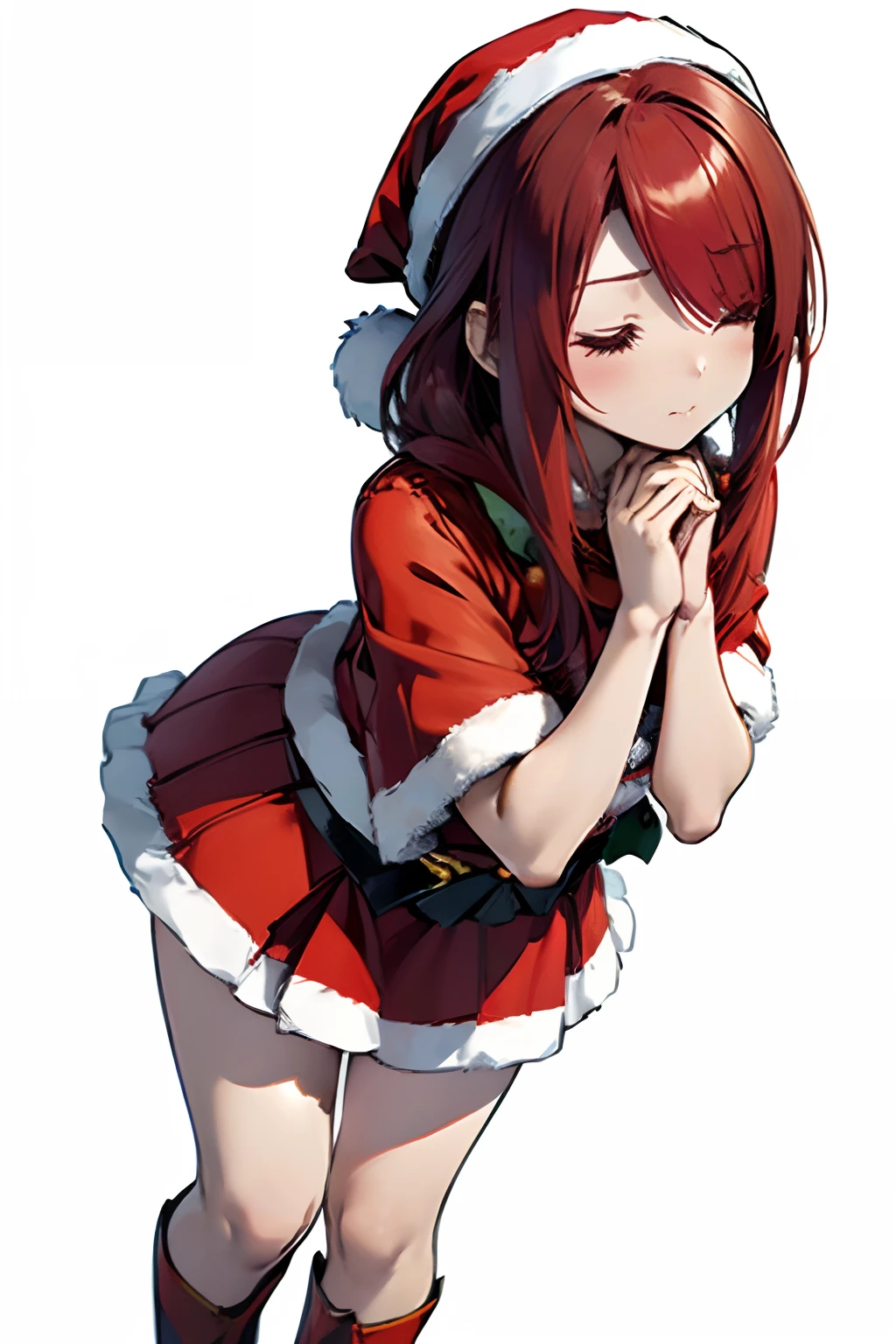 (Best Quality, 8K, Oil Painting, masutepiece:1.2), Ultra-detailed, (Realistic, Photorealistic:1.37), (((full body Esbian)))、Vibrant colors, Studio Lighting, (((white backgrounid)))、Shoulder-length bob hair, (((Santa Claus Costume)))、(((Red Santa Clothes))) 、(((a miniskirt)))、((sleepy expression))、(((rubbing your eyes with your hands)))、(((Slender Adult Woman)))、Closing your eyes、(((Red hair)))、(((bobhair)))、(((Red hair)))、(((with a pure white background)))、(((There is a margin at the top of the head)))、(((There is margin on the left and right sides)))、(((There is a margin above the image)))、(((Very cute woman)))
