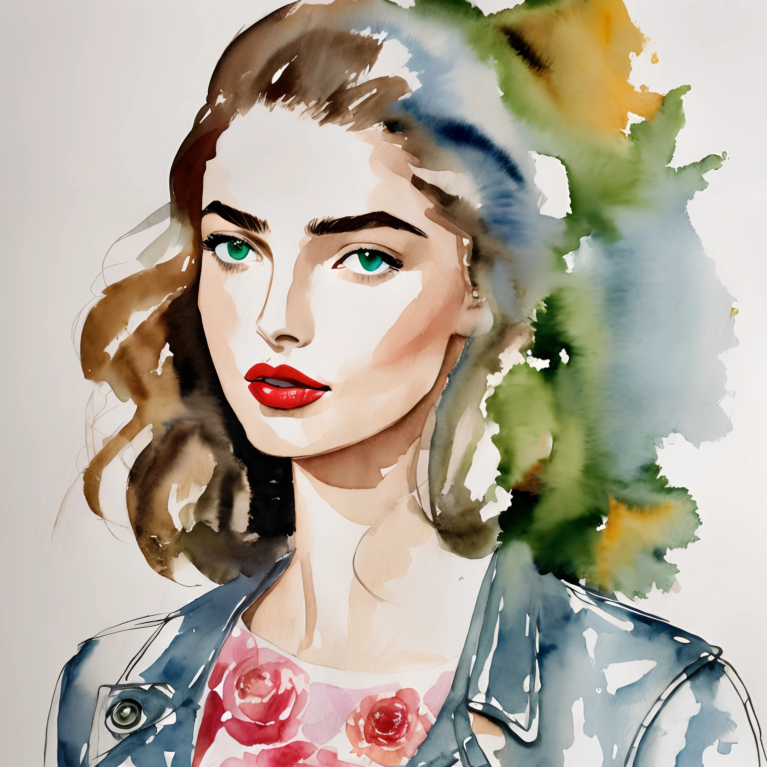 A striking minimalist illustration of an ethereal young woman wearing glasses. The artwork is expertly rendered with clean lines and a soft color palette of light grey, off-white, subtle gold, and blue. The watercolor technique adds an elegant touch, creating a serene atmosphere. The subject's serene expression and poised pose embody tranquility, while her fashionable attire, including a stylish dress and sleek glasses, adds a modern touch. This artwork is a perfect blend of minimalism and fashion, making it an ideal piece for fashion, illustration, or poster inspiration.