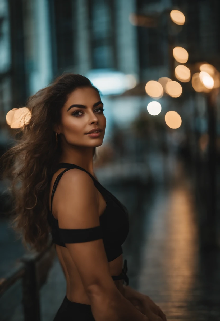 mulher arafed com regata e calcinha combinando, Menina sexy com olhos castanhos, Retrato Sophie Mudd, cabelos castanhos e olhos grandes, selfie de uma jovem mulher, Olhos da Cidade, Violeta Myers, sem maquiagem, maquiagem natural, Looking directly at the camera, Rosto com ArtGram, maquiagem sutil, Impressionante tiro de corpo inteiro, In the big city at night, clivagem