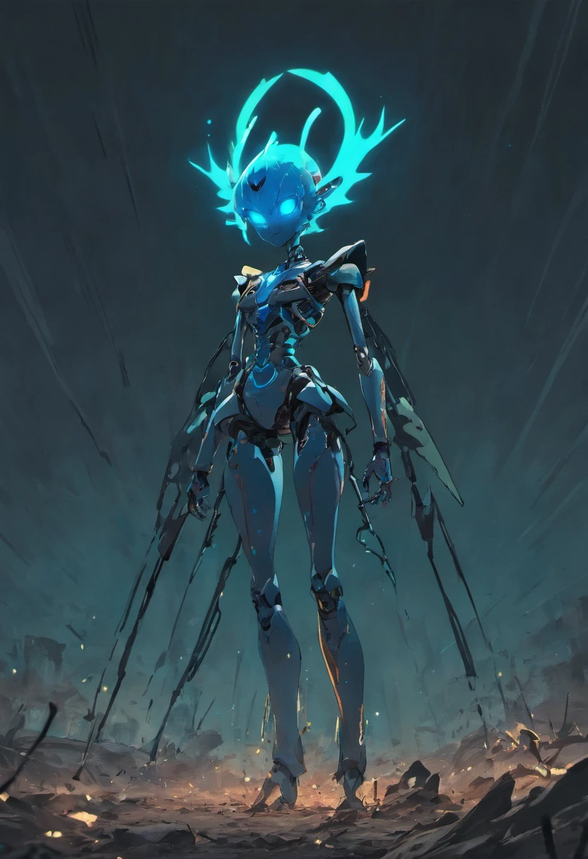 Ant with glowing blue spots in burnt wasteland