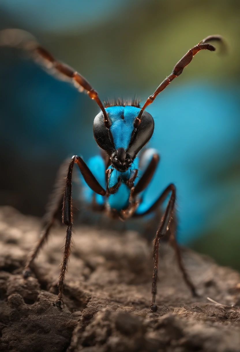 Ant with bright blue spots in scorched wasteland