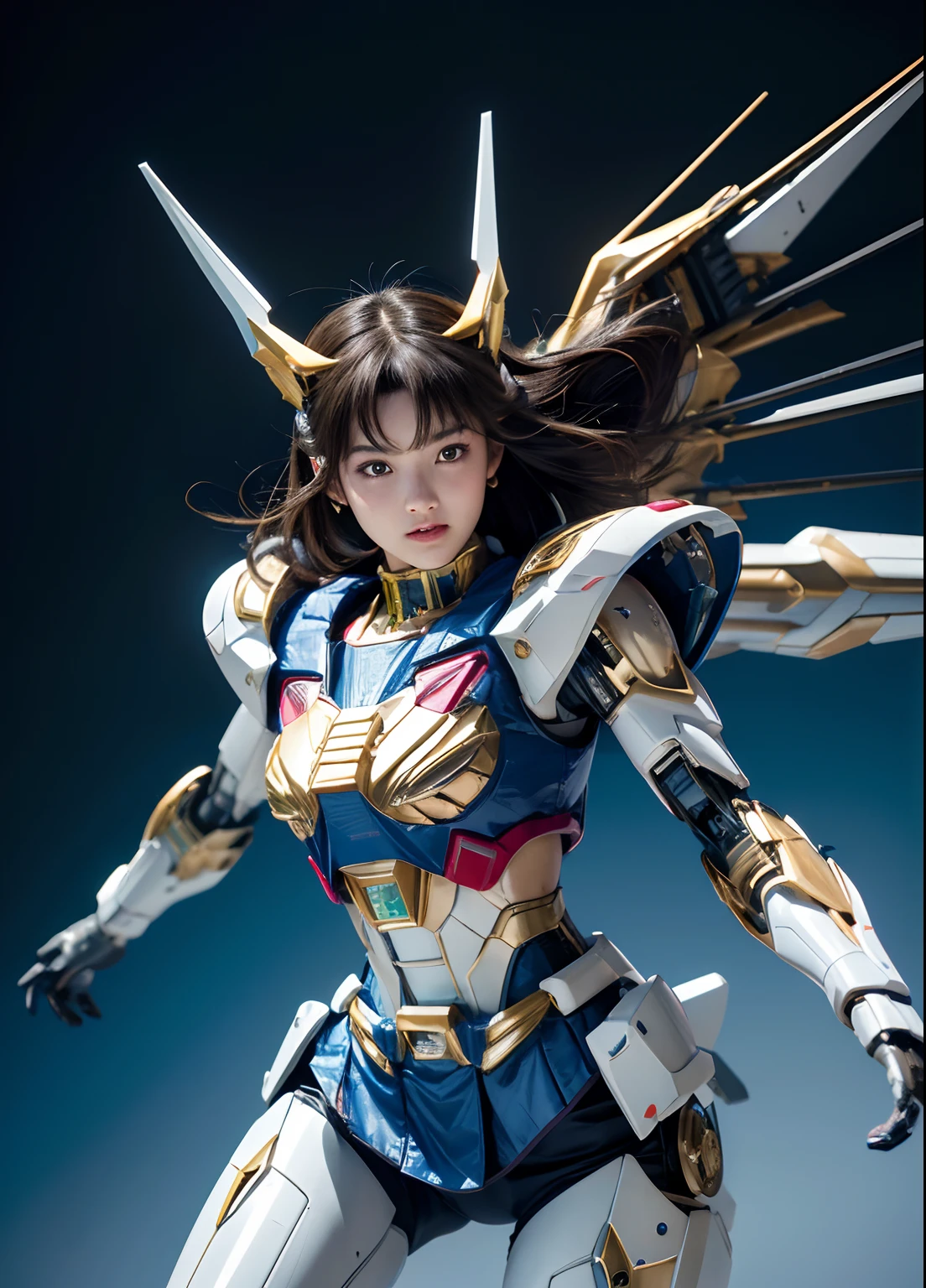 Textured skin, Super Detail, high details, High quality, Best Quality, hight resolution, 1080p, hard disk, Beautiful,(Gundam),(sailormoon),beautiful cyborg woman,Mecha Cyborg Girl,Battle Mode,Girl with a Mecha Body,She wears a futuristic Gundam mecha,Fulll body Shot