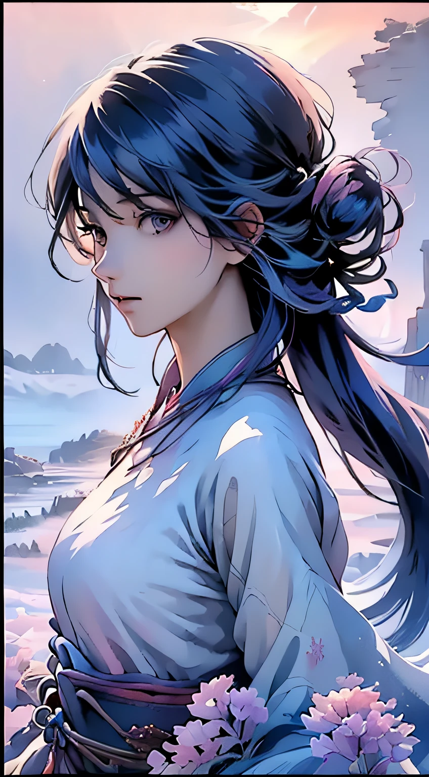 (masterpiece, top quality, best quality,watercolor (medium),official art, beautiful and aesthetic:1.2),(1girl:1.3), (fractal art:1.3),upper body, from side, looking at viewer,patterns,(rainbow color Hair,colorful hair,half blue and half pink hair:1.2),water,liquid, cloud,colorful, starry,stars,