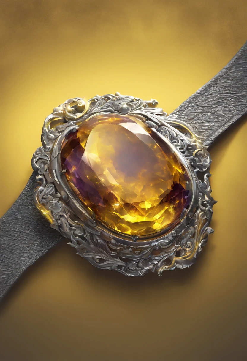 yellow amethyst belt buckle, silver, hart shape