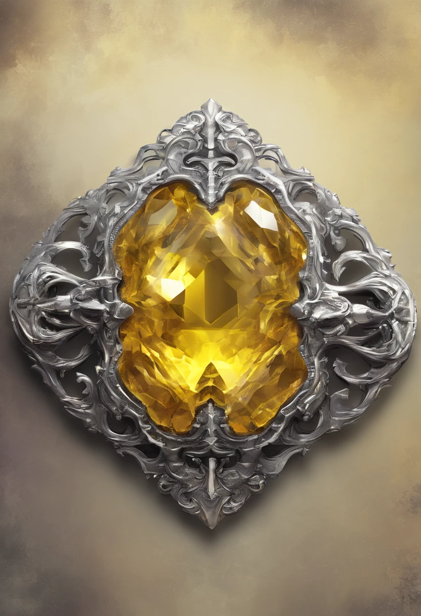 yellow amethyst belt buckle, silver, hart shape