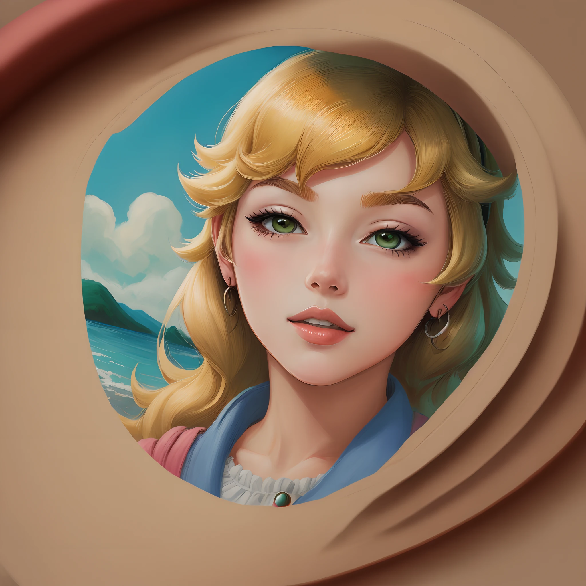 Princess peach drawn in the style of  Studio Ghibli, self portrait, full detail
