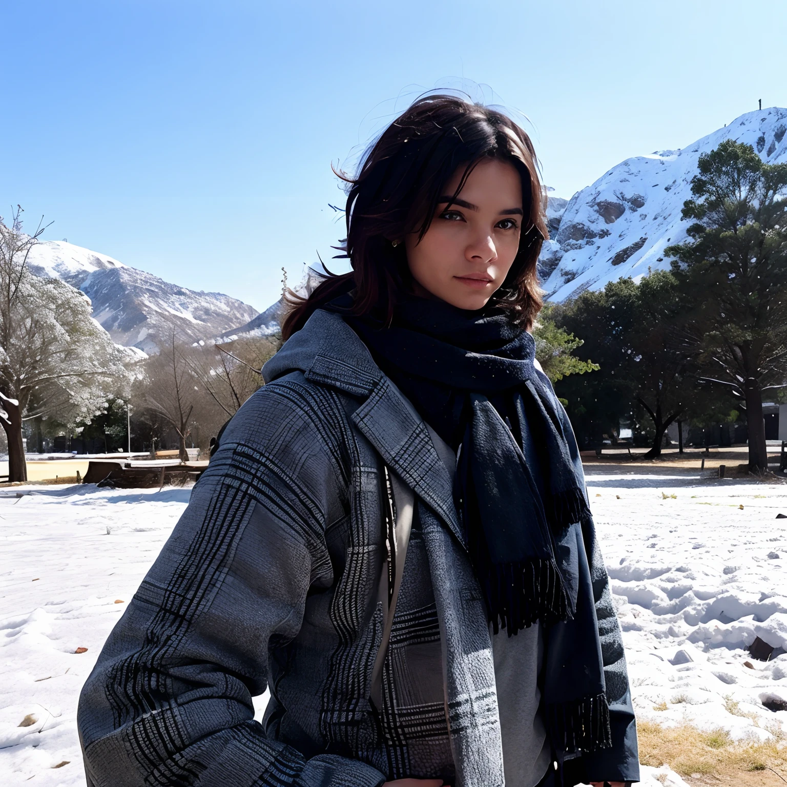 Change background and add winter background and change clothes.