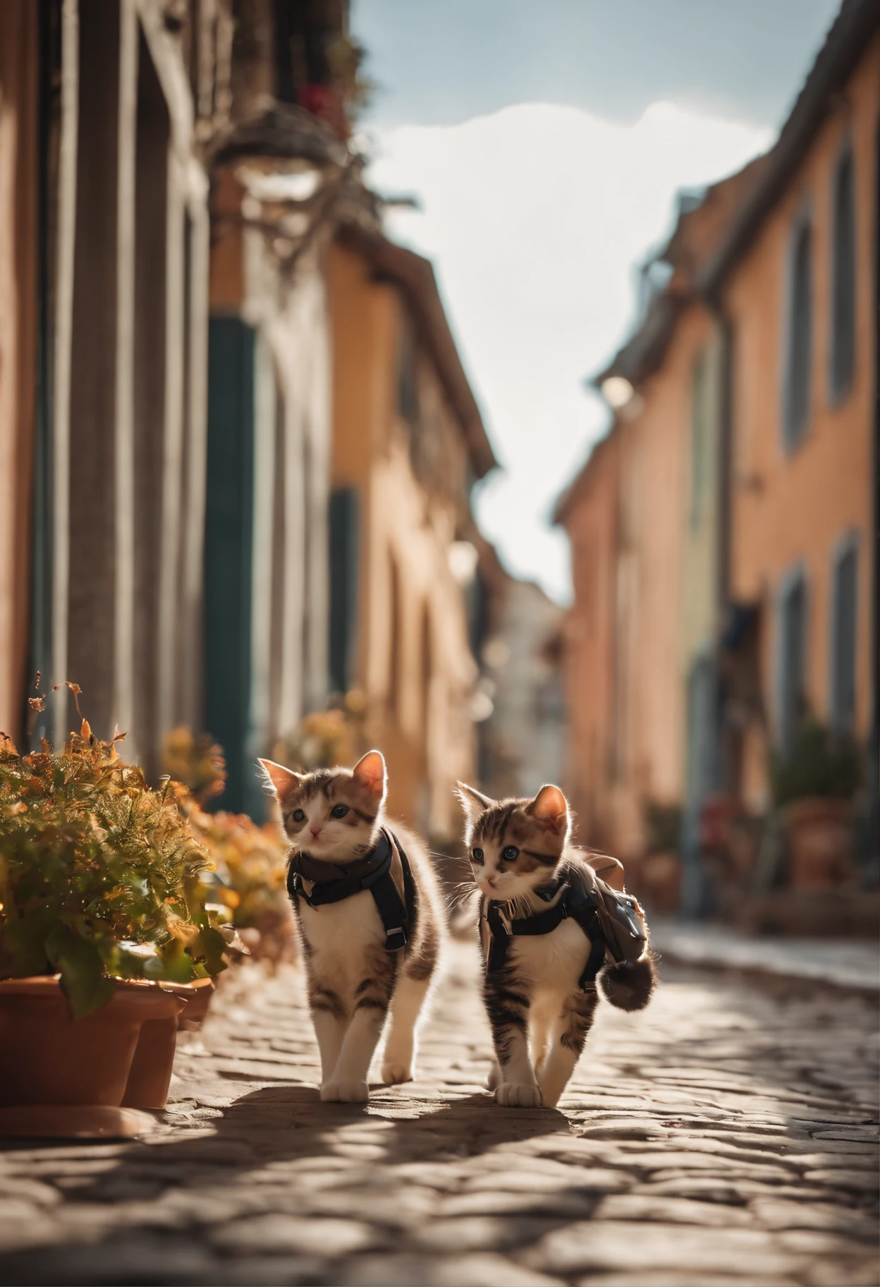 I have two kittens, a cute little cat, cute kittens, Cutest, Incredibly cute, Adorable and cute, And cute and lovely. They are walking down the street with backpacks, Walking together, commute, Proudly walk down the street, And the cat is walking. They are cute in the style of 🍂 and 🍁, Adorable and cute, Cute and adorable, oh, nice and cute. They are known as real-life Tom and Jerry.