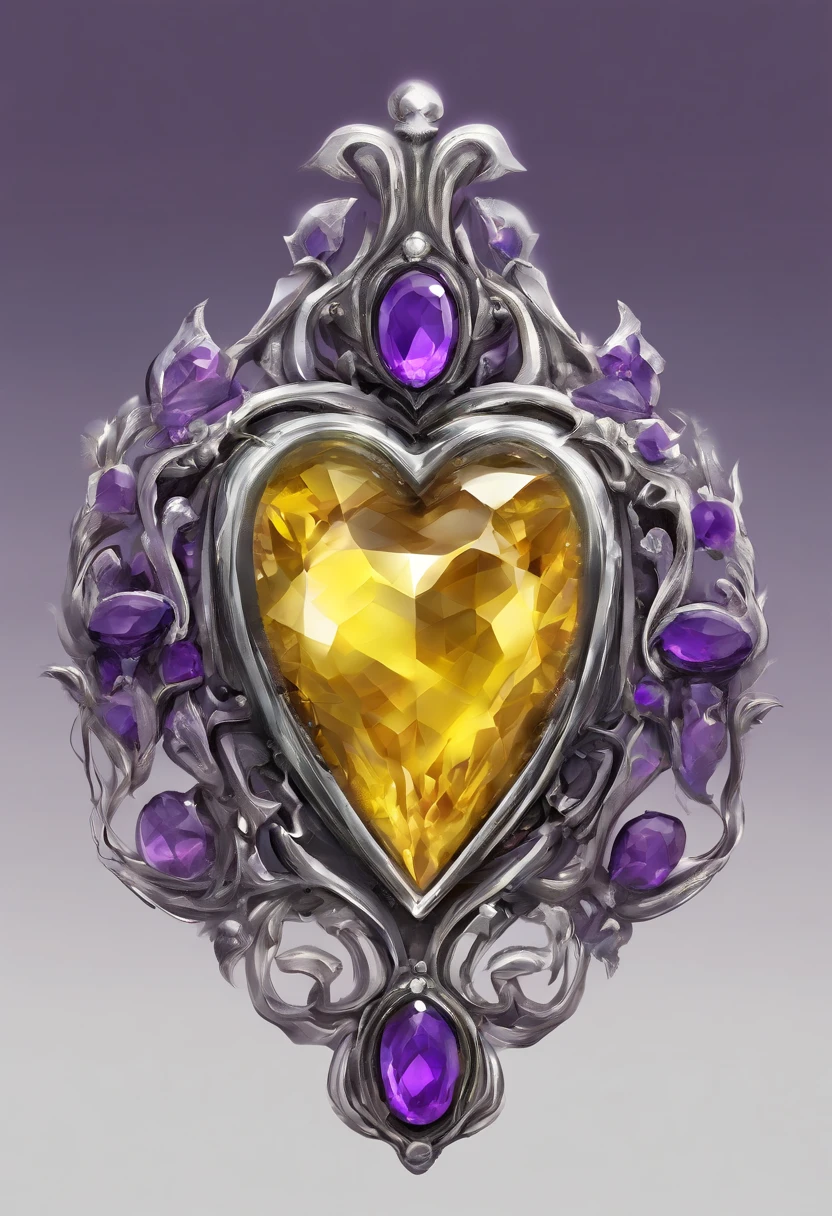 yellow heart shape amethyst belt buckle, silver trim
