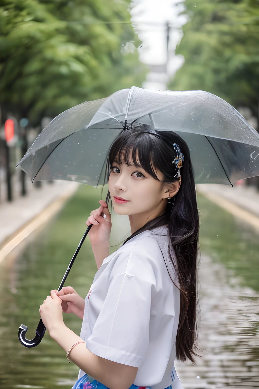 (top-quality、in 8K、32K、​masterpiece、UHD:1.2)、TOKYOcty、Sateen、holding umbrella、Pretty japanese woman
