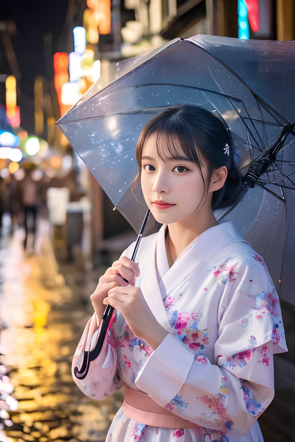 (top-quality、in 8K、32K、masterpiece、UHD:1.2)、TOKYOcty、Sateen、holding umbrella、Pretty japanese woman
