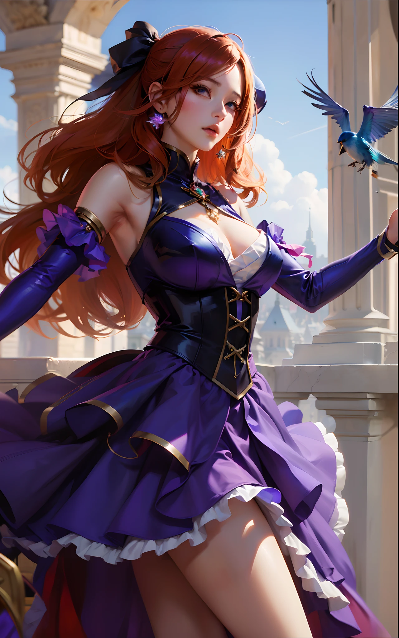 anime - style woman in purple dress holding a bird and a sword, extremely detailed artgerm, cushart krenz key art feminine, style artgerm, ! dream artgerm, artgerm. anime illustration, style of artgerm, artgerm on artstation pixiv, ig model | artgerm, wlop and artgerm