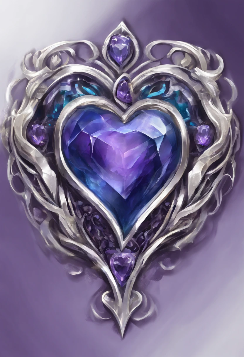 blue heart shape amethyst belt buckle, silver trim