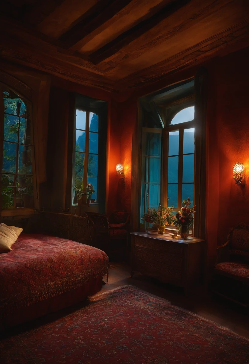 une chambre effrayante, Illuminated only by the light of the moon