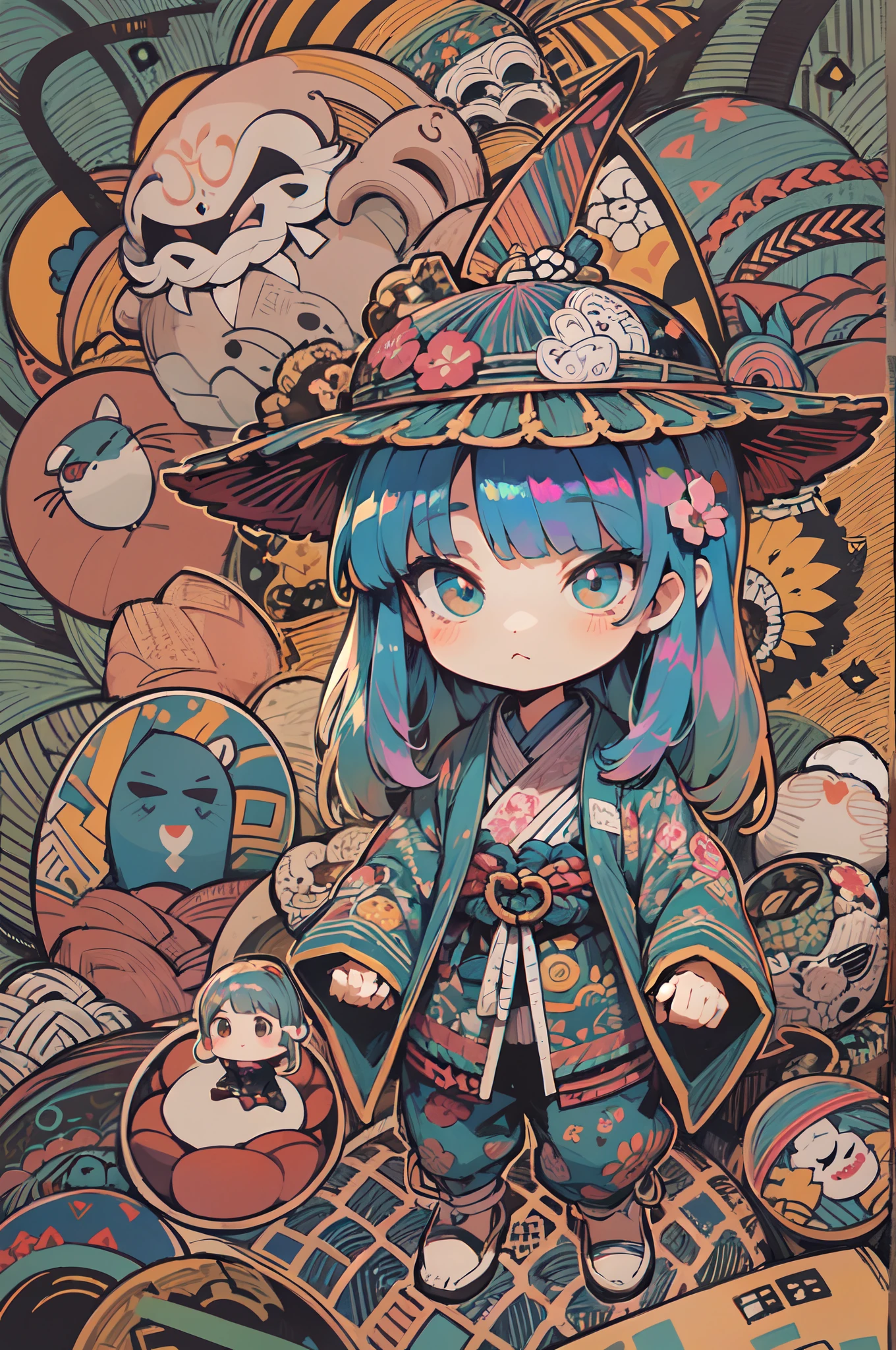 (iridescent zentangle)
Ishikawa Gomon, the great bandit. Today, too, he steals koban and treasures.(Artistically drawn)(chibi girl) (simple background) (flat painting style) (kawaii)