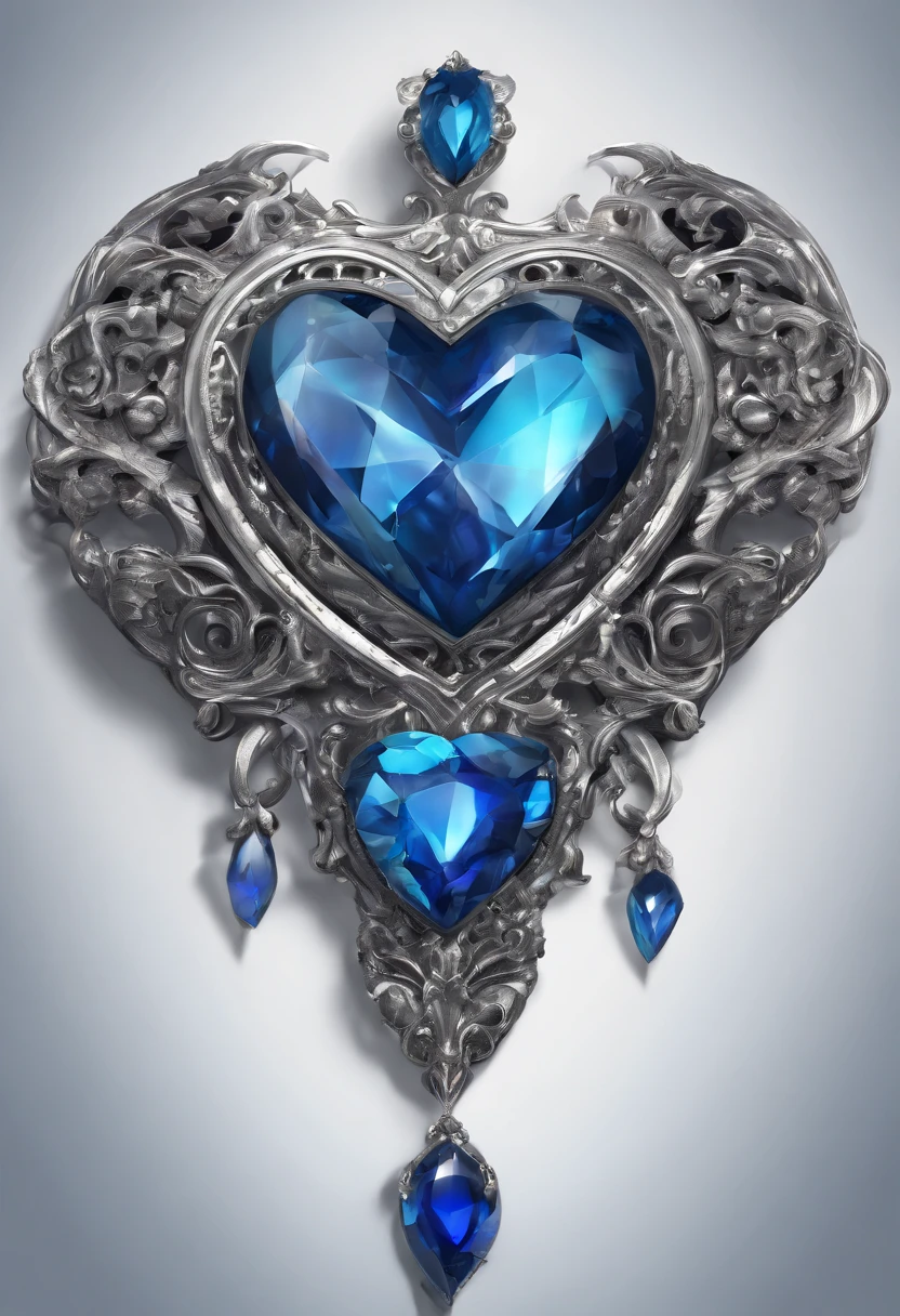 blue heart shape jewel belt buckle, silver trim