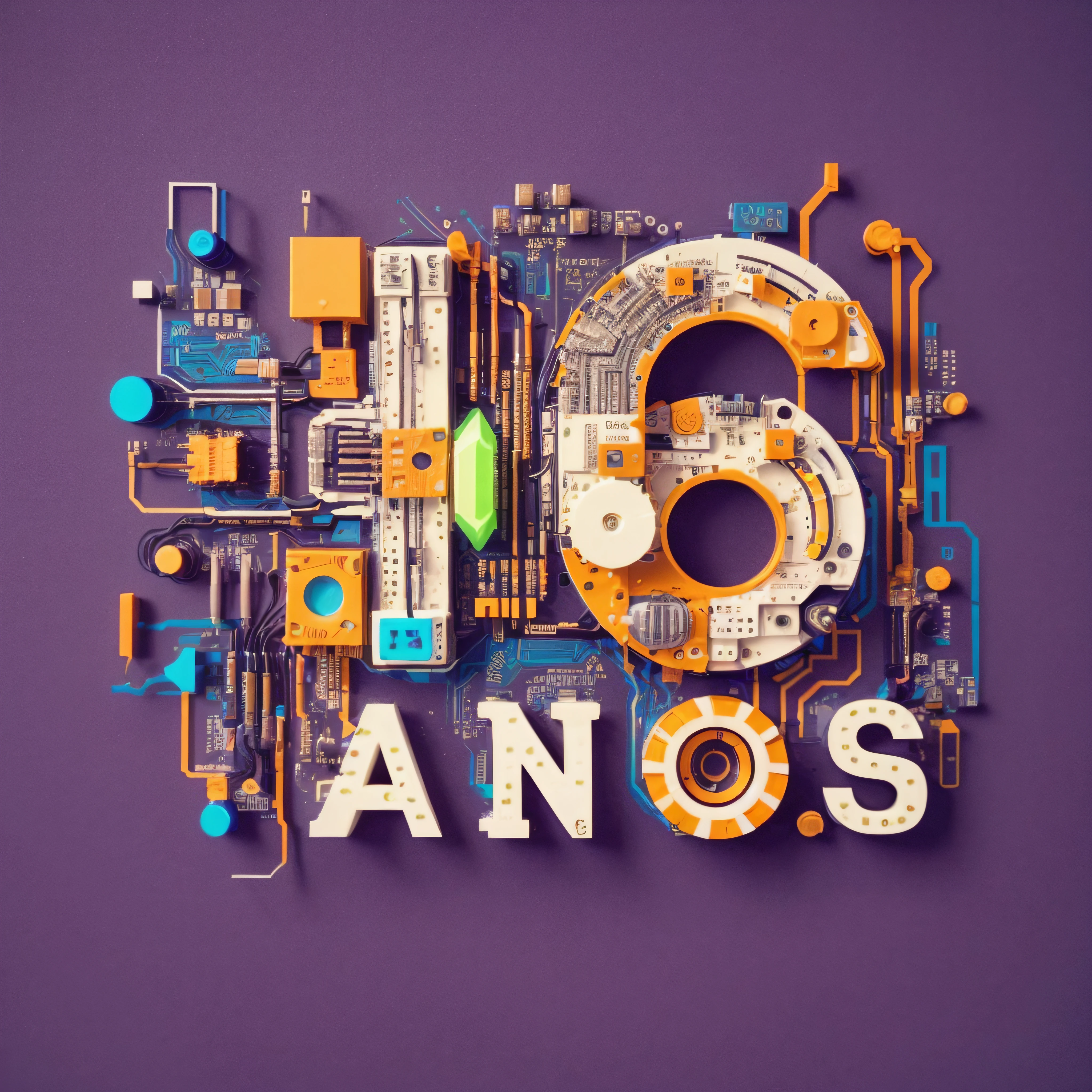 A closeup of a number made of various electronic components,, Tipografia futurista, 1 6 anos, 16 anos, O melhor do Behance, 16 bits, trending in behance, arte do Behance, typographical experiments, 16 bits, 1 6 bits, 3 d illutration, 16 bits, intricate 3 d illustration