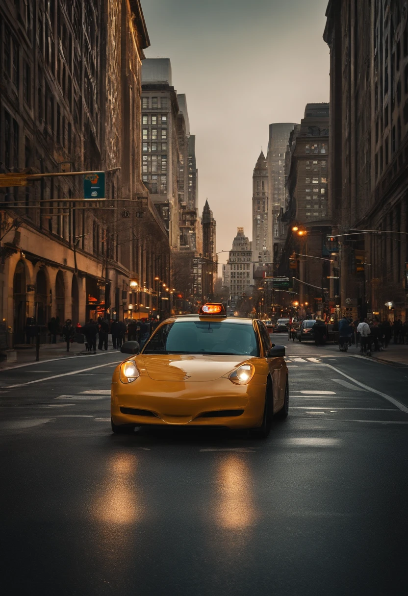 (street, urban), (man, businessman), black suit, sunglasses, tall buildings, bustling city, busy streets, yellow taxis, pedestrians, city lights, iconic skyline, confident posture, fast-paced lifestyle, stylish appearance, modern metropolis, professional demeanor, cosmopolitan atmosphere, fashionable district, late-night cityscape, sleek and polished look, hustle and bustle, prestigious image, iconic landmarks, busy intersections, vibrant energy, dynamic cityscape, luxury cars, designer accessories
