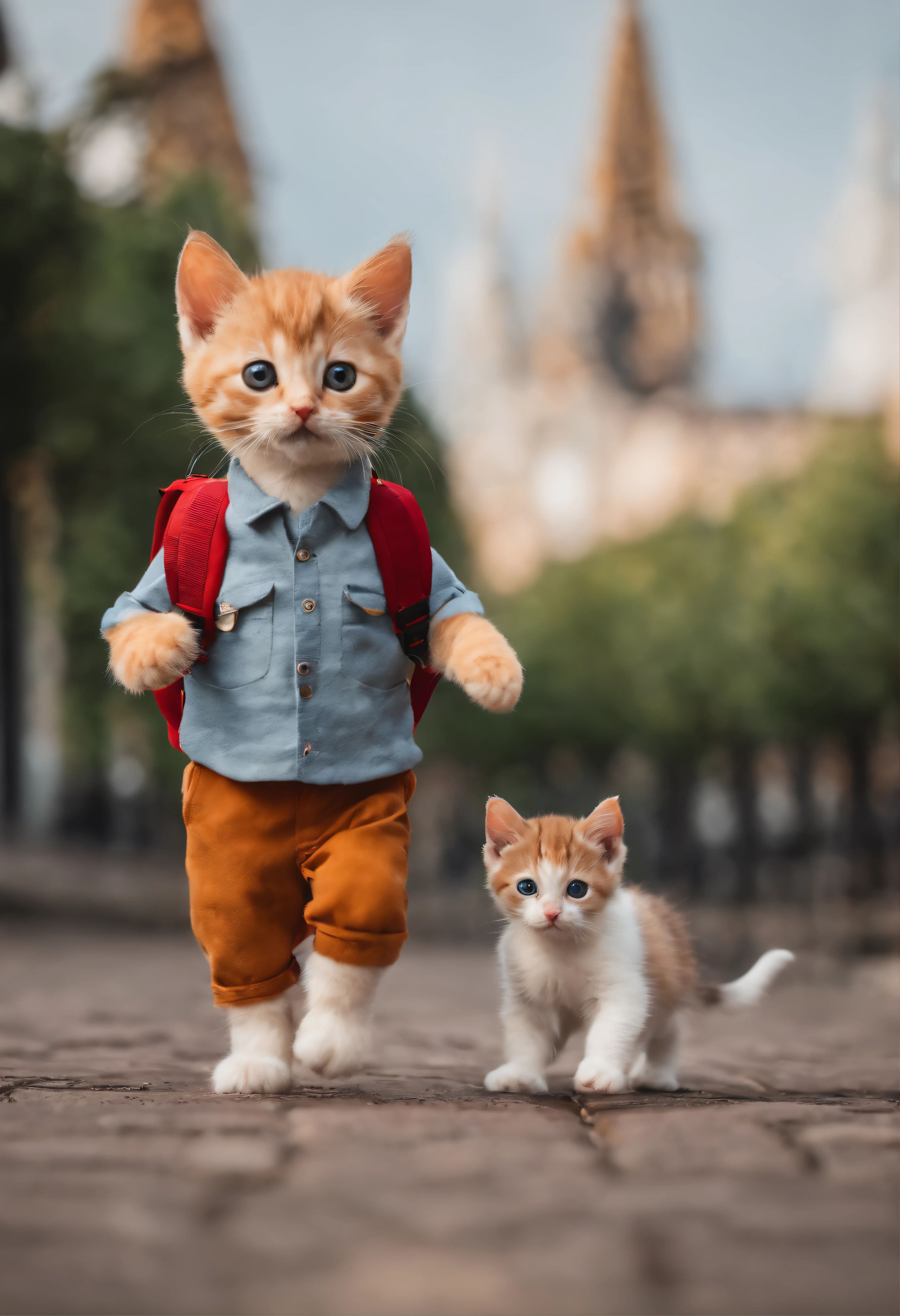 I have two  kittens, a cute little cat, cute kittens, Cutest, Incredibly cute, Adorable and cute, And cute and lovely. They are walking down the street with backpacks, Walking together, commute, Proudly walk down the street, And the cat is walking. They are cute in the style of 🍂 and 🍁, Adorable and cute, Cute and adorable, oh, nice and cute. They are known as real-life Tom and Jerry.