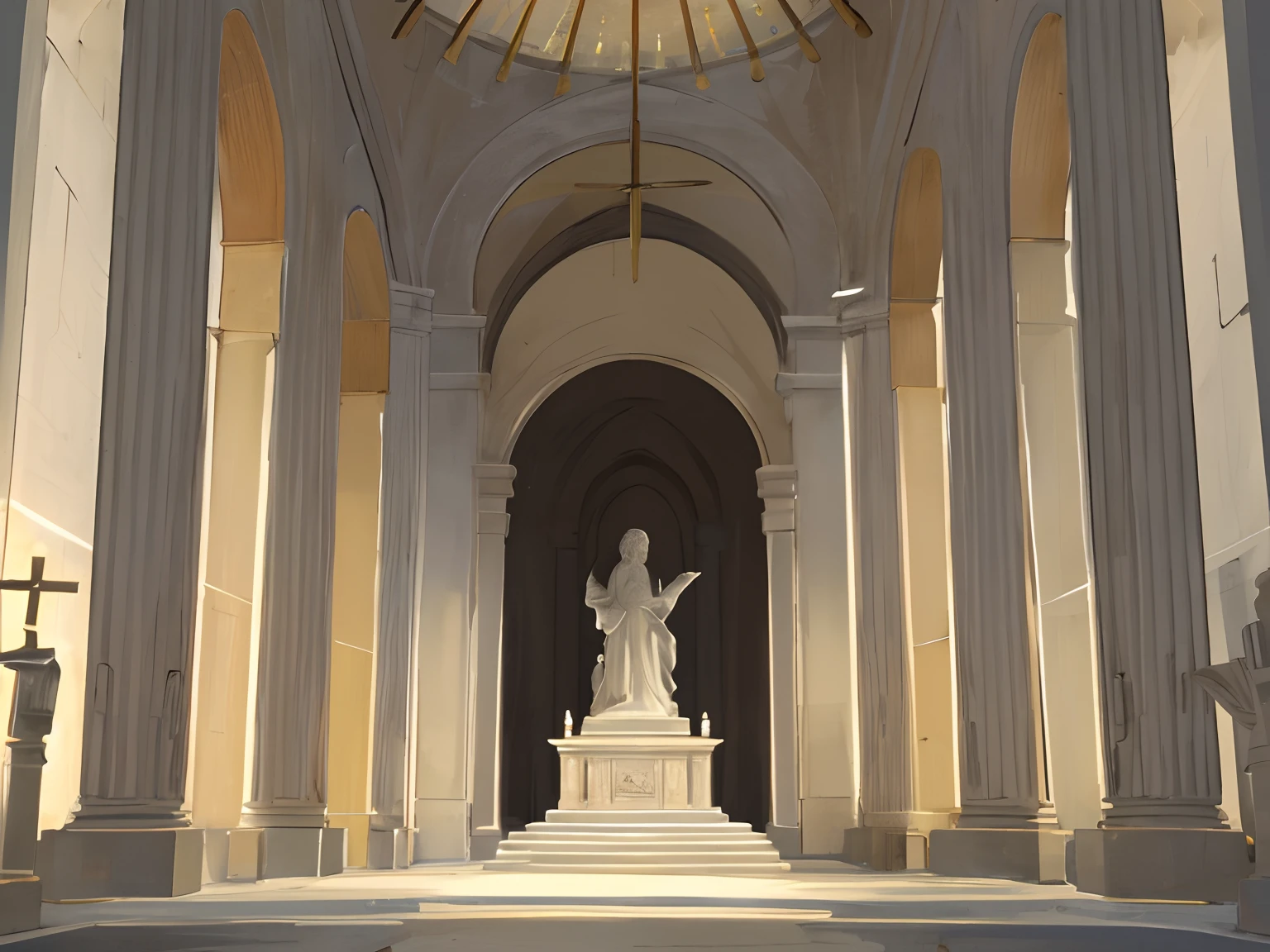 Dunkles Licht, Pillars, Bild von Zeus, Tempel, Altar, 9. Jahrhundert,sparsames Licht, Flammen, ein Vater und ein Sohn