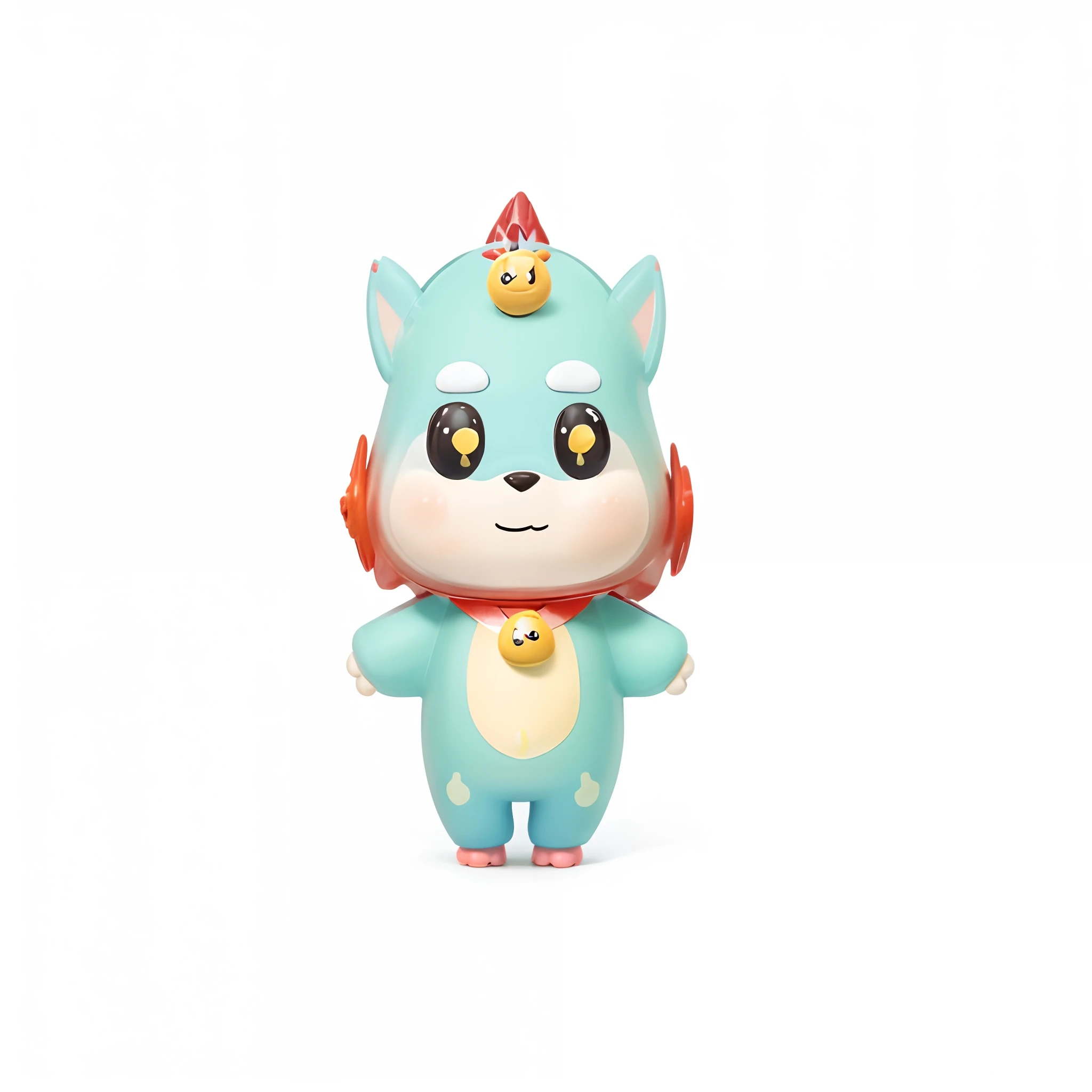 Blind box toy style，adorable expression，A cute dragon，Hang a bell around your neck，a unicorn，Red corner