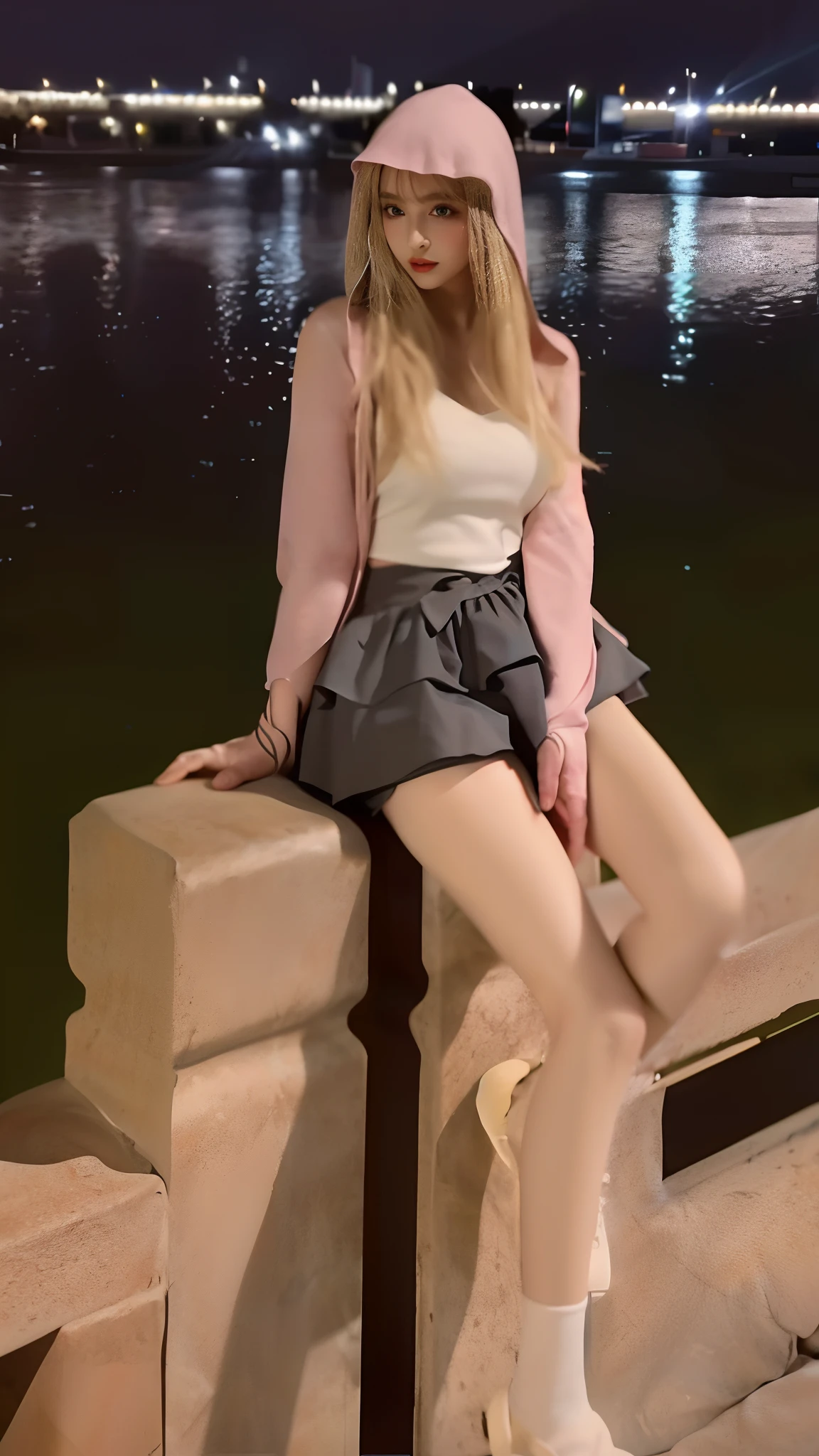 young cute , pale skin, blue eyes, blonde, nsfw, sexy pose, upskirt, tight crop top, full body view, 4k, masterpiece, ultra detail, barefeet, nice legs