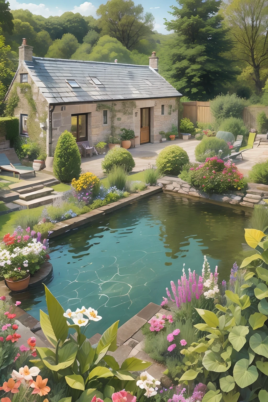 Holiday cottages, Pool, trpical garden